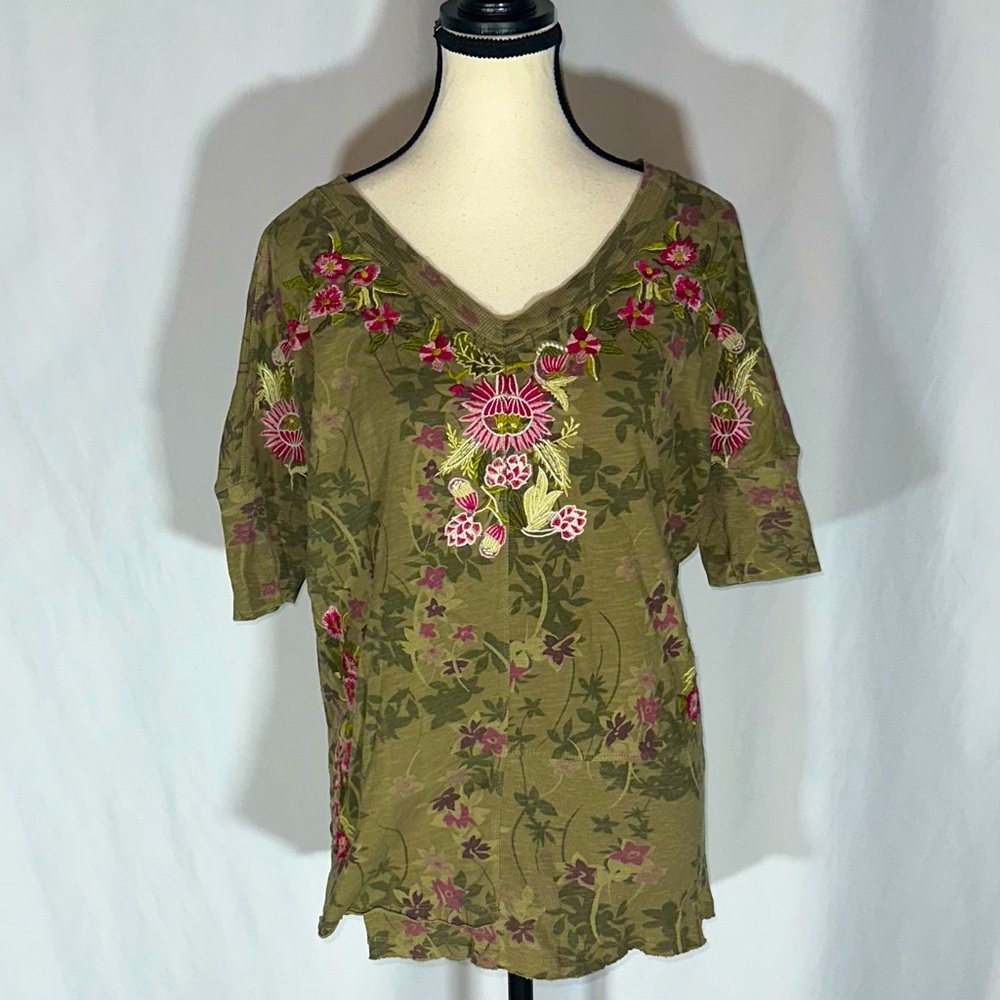 Sundance • Asymmetrical Army Green Pink Embroidered Flowers Rugged Size XS
